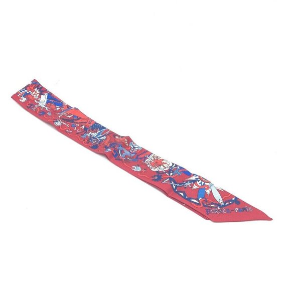 HERMES animal Twilly Scarf silk Red